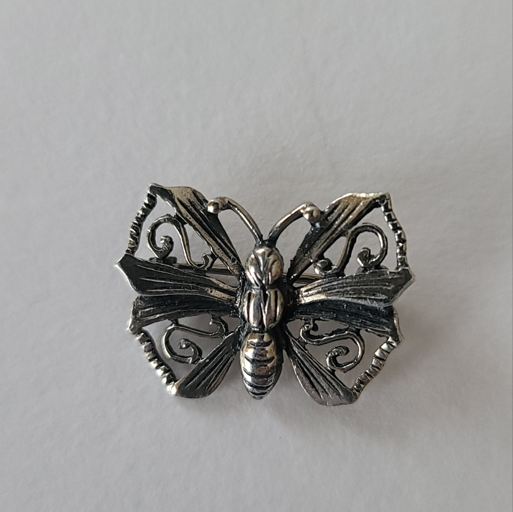Vintage Butterfly Sterling E Brooch Pin